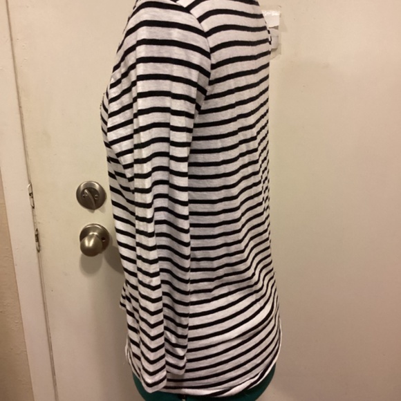 J.Crew 3/4 length sleeves Navy & White Striped Top w/beading Med - Picture 4 of 6
